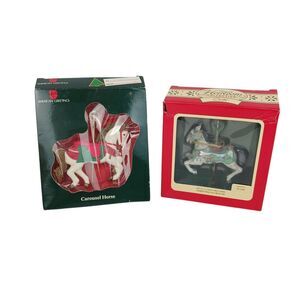 Set Of 2 Vtg Carousel Horse Christmas Ornaments Carlton American Greetings